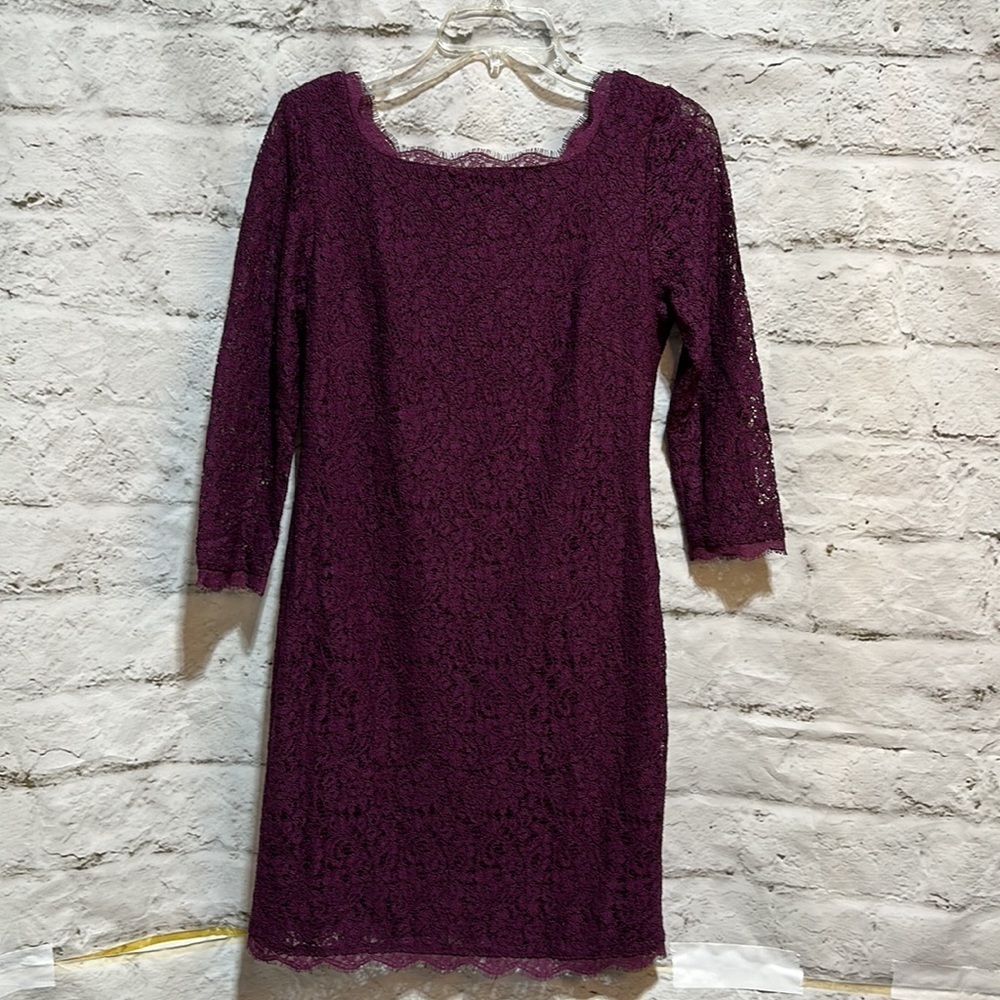Adrianna Papell Purple Aubergine Lace Midi Dress size 10P full back zip